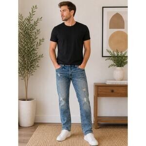 Decree Men’s Distressed Jeans Size 34x30 Medium Wash Slim Straight Stretch Denim
